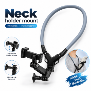 Hands-Free Flexible Neck Phone Holder Mount – 180° Adjustable POV Vlogging Bracket for Bike Riding, Unboxing, Cooking & Travel Recording