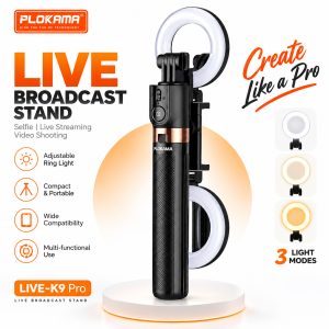 Plokama LIVE-K9 Pro 170cm Ultra Long Selfie Stick & Tripod Stand with Ring Light